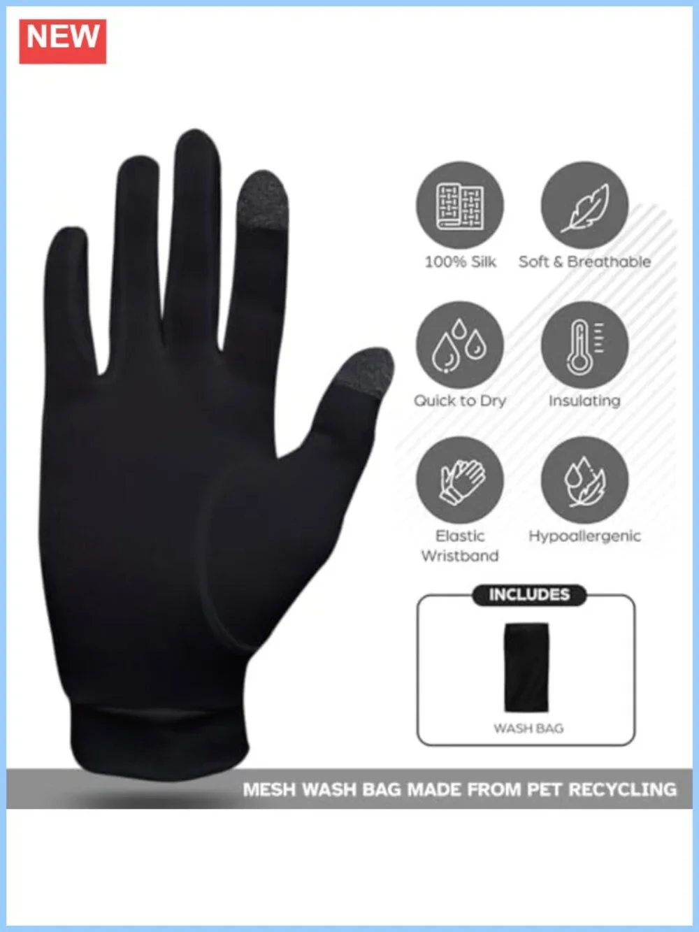 Silk Touchscreen Glove Liners 2 Pack Thermal Unisex